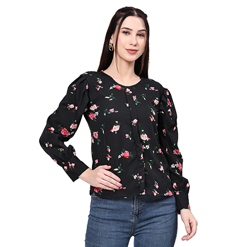 Crepe Floral Top Black