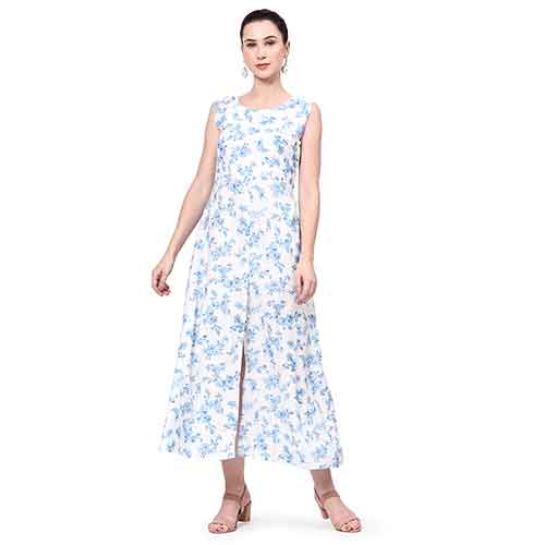 Crepe, long dress, Blue, Floral Design