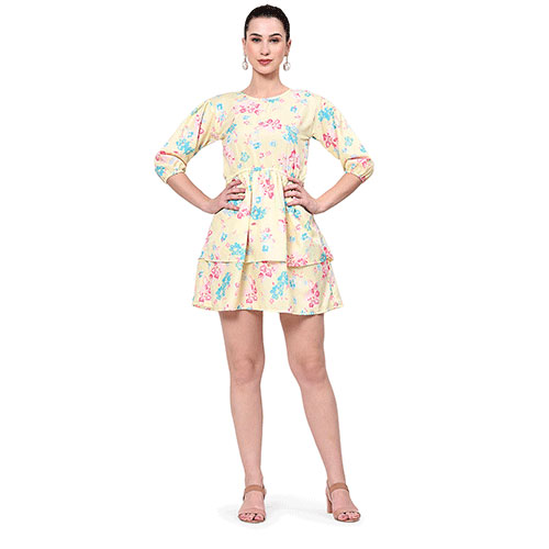 georgette , A- line dress, Creme