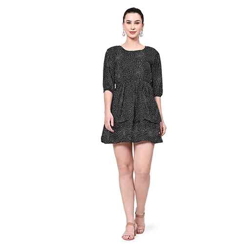 georgette , A- line dress, Black