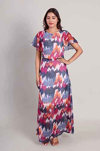 georgette, long dress, Multi