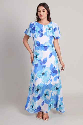 georgette, long dress, Blue