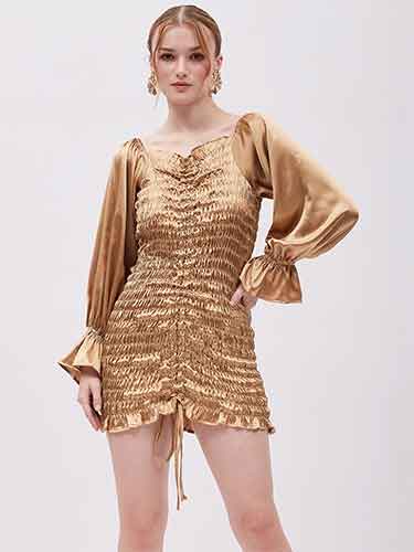 satin, bobin dress, Brown